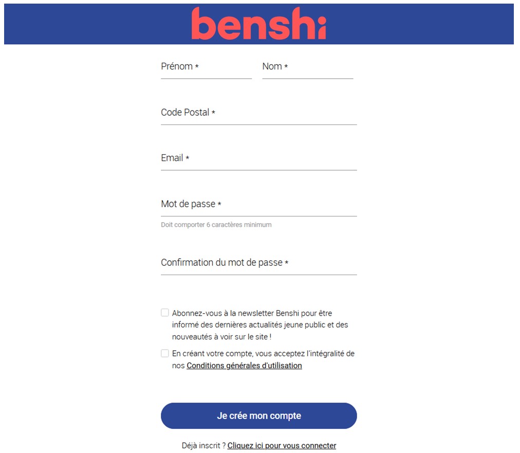 Créer un compte Benshi