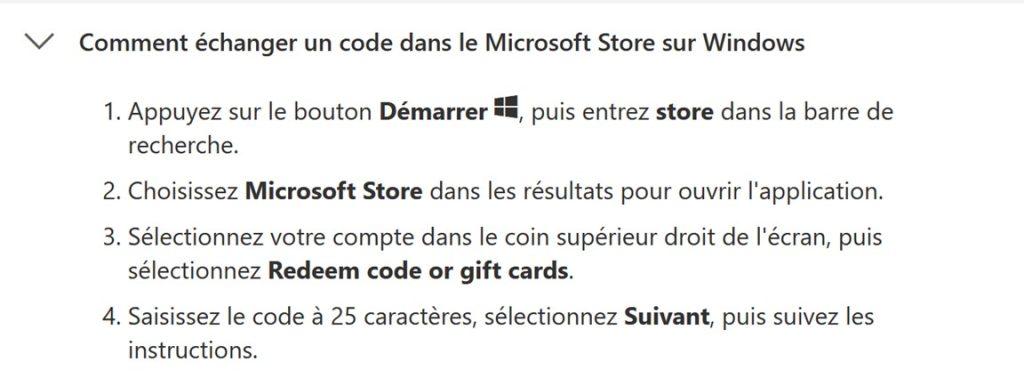 Comment échanger un code xbox directement dans le Microsoft Store sur Windows :